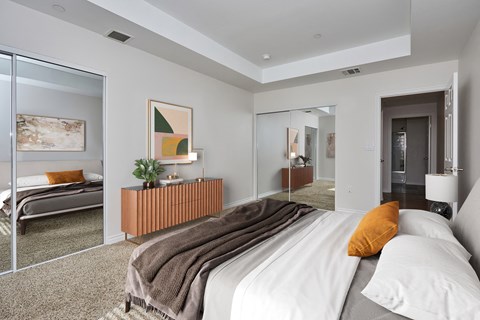 Bedroom with full bed and lots of closet space