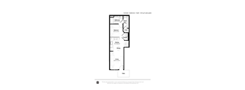 A floor plan of a one bedroom apartment with dimensions.