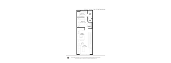 A floor plan of a 2nd level apartment with a living room, kitchen, and 2 bedrooms.