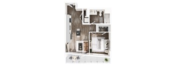 a floor plan of a bedroom with a bathroom and a living room