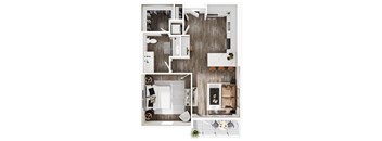 a 1 bedroom floor plan with a bathroom and a living room