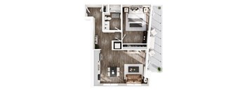 a floor plan of a bedroom with a bathroom and a living room