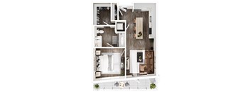 a 1 bedroom apartment with a bathroom and a living room