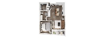a 1 bedroom apartment with a bathroom and a living room