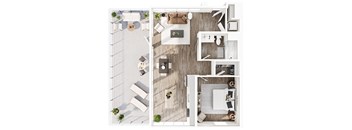 a floor plan of a house with a bedroom and a living room