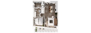 a floor plan of a house with a bedroom and a living room