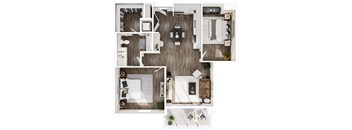 a 2 bedroom floor plan of a house with a bedroom and a living room