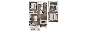 a 2 bedroom floor plan with a bathroom and a living room
