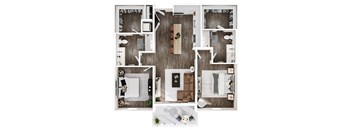 the 1 bedroom floorplan of a 2100 sq ft apartment