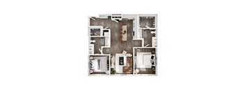 a 1 bedroom floorplan of a 2100 sq ft apartment