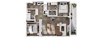 Spacious two-bedroom apartments, one bathroom, walk-in closets, and a full kitchen.