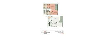 A floor plan for a townhome at Tralee Village Apartments.