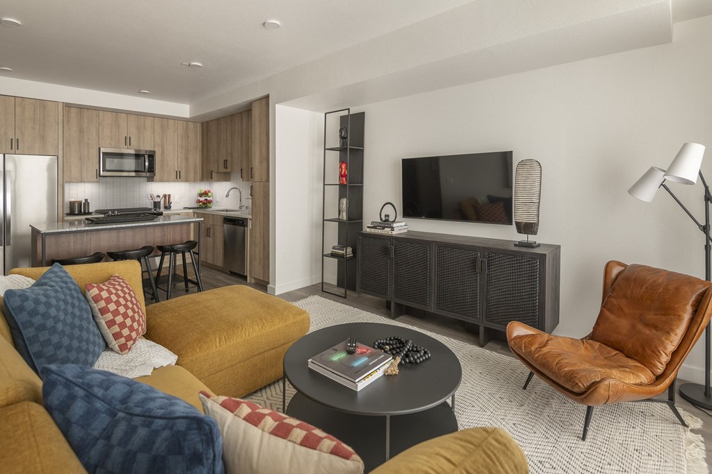 a living room with a couch and a coffee table
