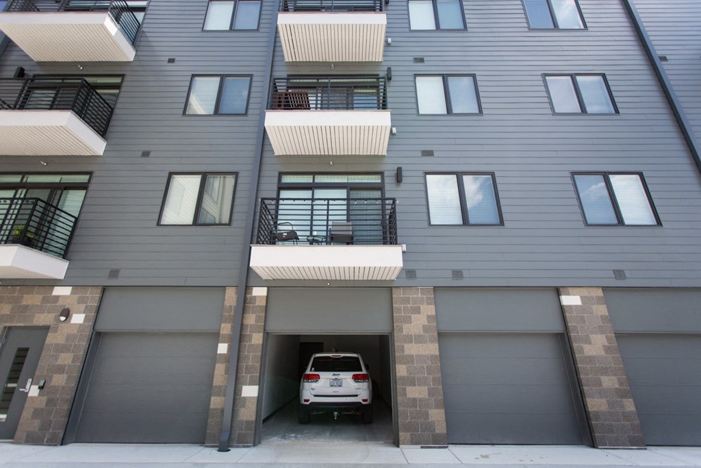 front of building with garage at Pinnex, Indiana