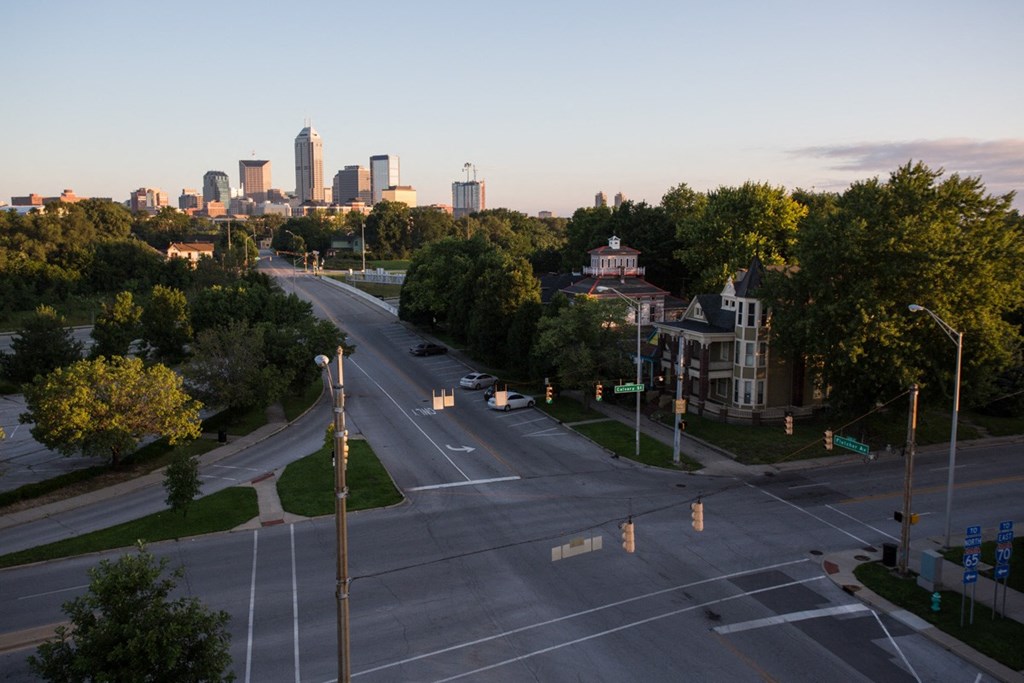 view of downtown in the distance at Pinnex, Indianapolis