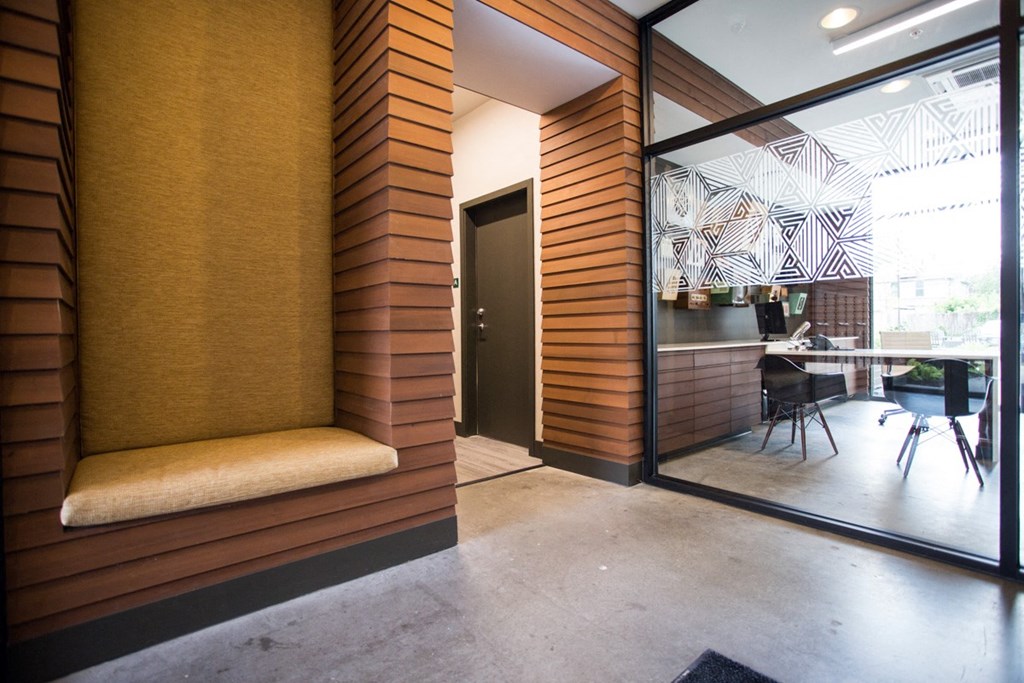 hallway in front of leasing office at Pinnex, Indianapolis, Indiana