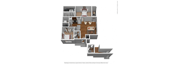 A 3D floor plan of a house showing the layout of the rooms.