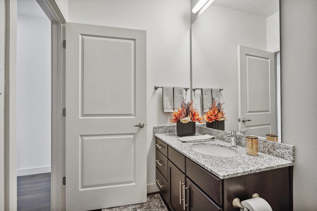 Renovated Bathrooms With Quartz Counters at Penn Circle, Carmel, Indiana