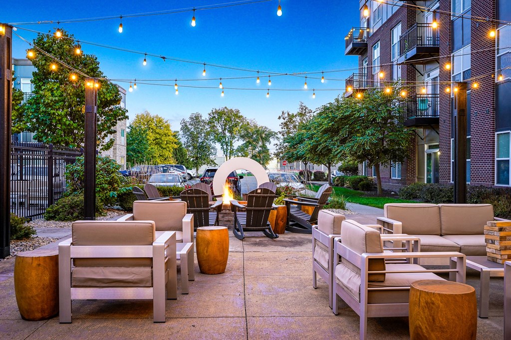 Outdoor courtyard with fire pit at Penn Circle, Indiana, 46032