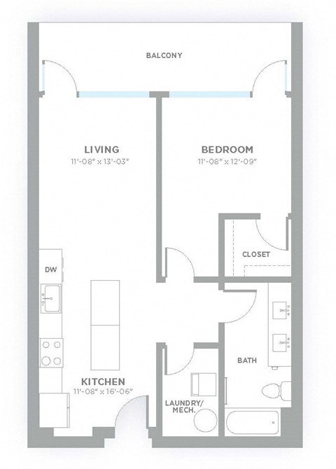 A2 - 1 Bedroom 1 Bath 756 Sq. Ft. Floor Plan at 747 Apartments, Indiana, 46202