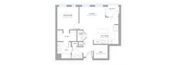 A3 - 1 Bedroom 1 Bath 826 Sq. Ft. Floor Plan at 747 Apartments, Indianapolis, IN, 46202