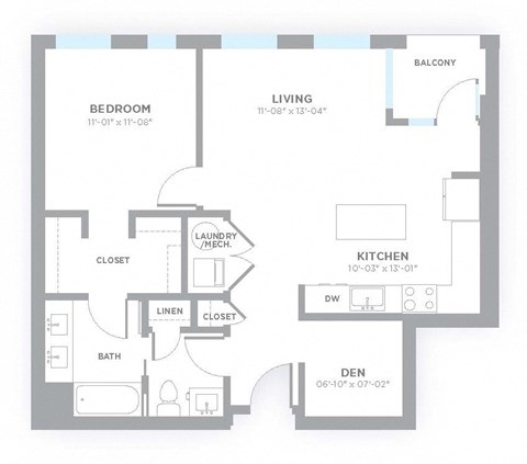 A3 - 1 Bedroom 1 Bath 826 Sq. Ft. Floor Plan at 747 Apartments, Indianapolis, IN, 46202