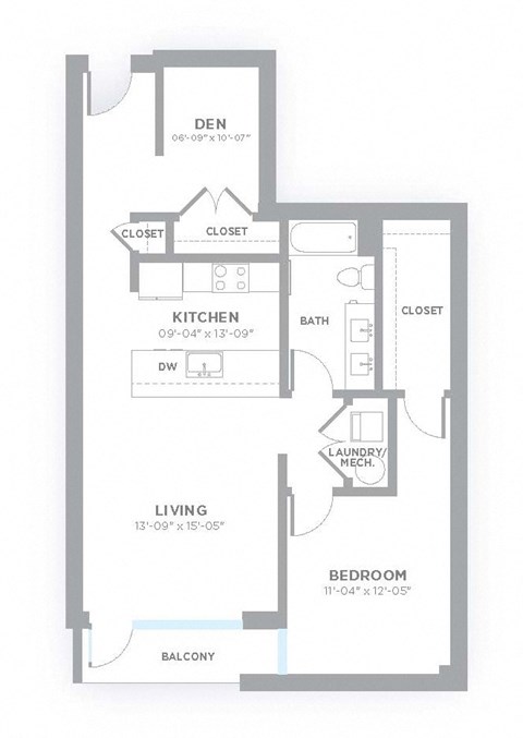 A4 - 1 Bedroom 1 Bath 932 Sq. Ft. Floor Plan at 747 Apartments, Indianapolis, IN