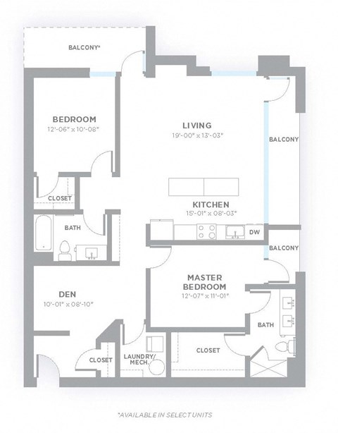 B2 - 2 Bedroom 2 Bath 1,342 Sq. Ft. Floor Plan at 747 Apartments, Indianapolis, IN, 46202