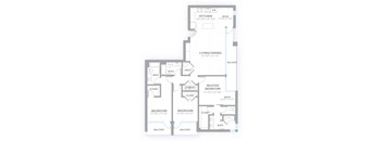 C2 - 3 Bedroom 3 Bath 1,689 Sq. Ft. Floor Plan at 747 Apartments, Indianapolis, 46202