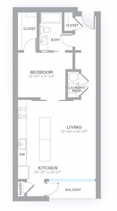 Studio 781 Sq. Ft. Floor Plan at 747 Apartments, Indianapolis, IN, 46202