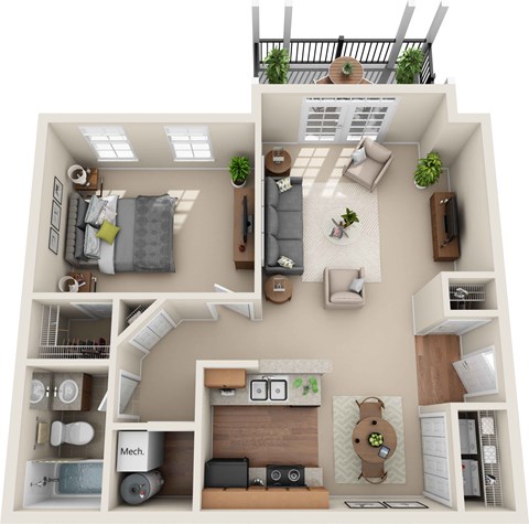 A1 - 1 Bedroom 1 Bath 659 Sq. Ft. Floor Plan at The Greyson, Ohio