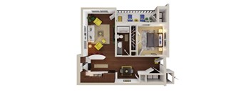 1 bed 1 bath A4 Floor Plan at CityView, North Kansas City, Missouri