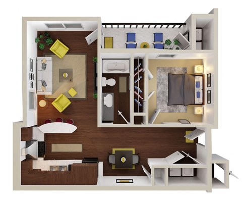 1 bed 1 bath A4 Floor Plan at CityView, North Kansas City, Missouri