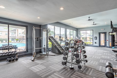 Modern Fitness Center at Avenues at Shadow Creek Ranch Apartments, Pearland, Texas