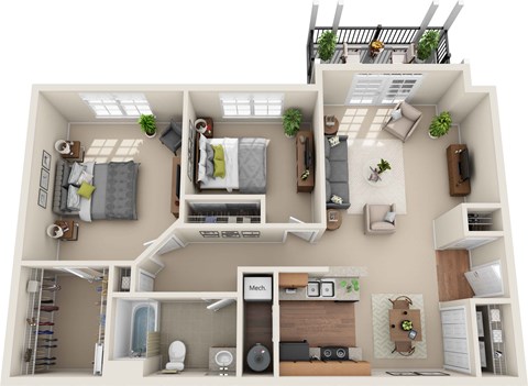 B1 - 2 Bedroom 1 Bath 904 Sq. Ft. Floor Plan at The Greyson, Hilliard, OH, 43026