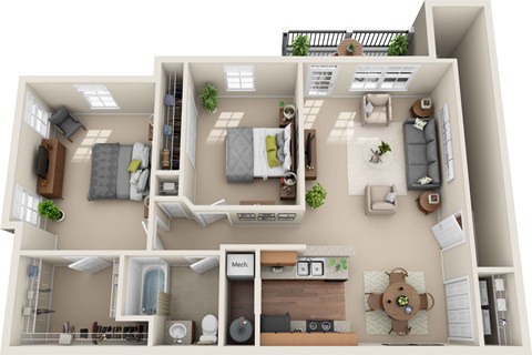 B2 - 2 Bedroom 1 Bath 1014 Sq. Ft. Floor Plan at The Greyson, Hilliard, Ohio