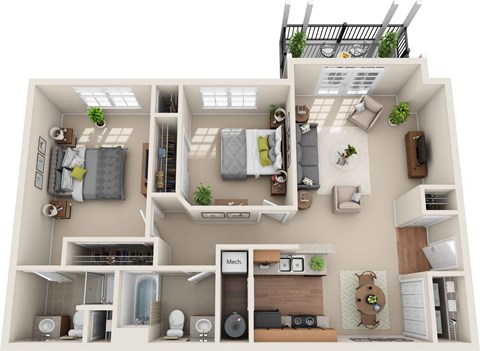 B3 - 2 Bedroom 2 Bath 904 Sq. Ft. Floor Plan at The Greyson, Hilliard