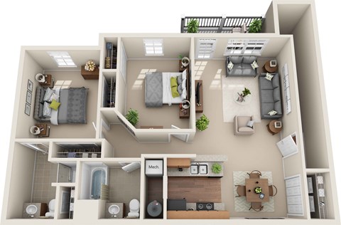 B4 - 2 Bedroom 2 Bath 997 Sq. Ft. Floor Plan at The Greyson, Ohio, 43026