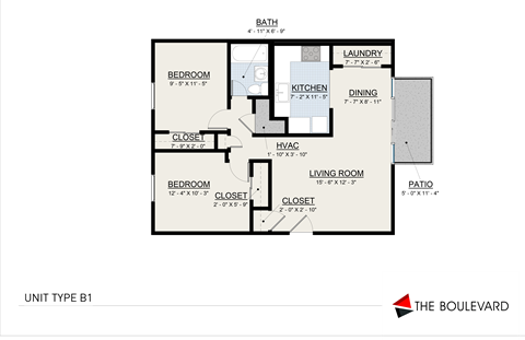 B1 Floor Plan at The Boulevard, Roeland Park, KS, 66205