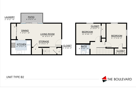 B2 Floor Plan at The Boulevard, Kansas, 66205