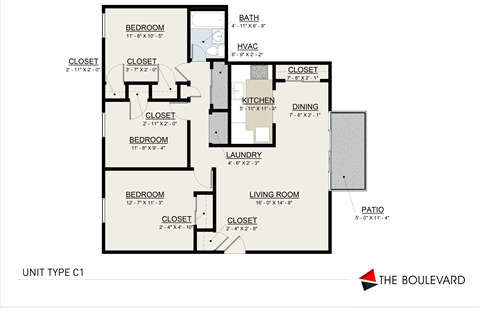 C1 Floor Plan at The Boulevard, Kansas, 66205