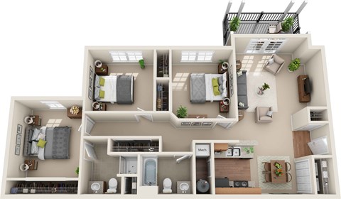 C1 - 3 Bedroom 2 Bath 1,063 Sq. Ft. Floor Plan at The Greyson, Hilliard, 43026