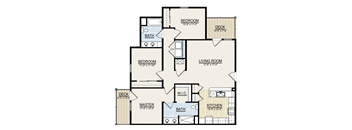 C2 - 3 Bedroom 2 Bath 1,265 Sq. Ft. Floor Plan at Springhill Apartments, Overland Park, KS