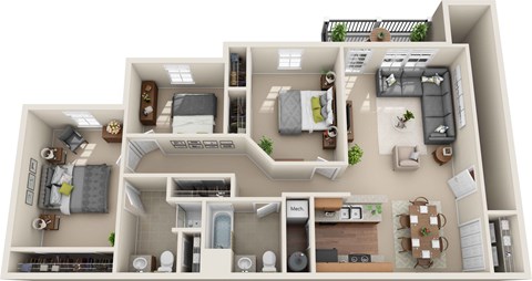 C - 3 Bedroom 2 Bath 1,190 Sq. Ft. Floor Plan at The Greyson, Ohio, 43026