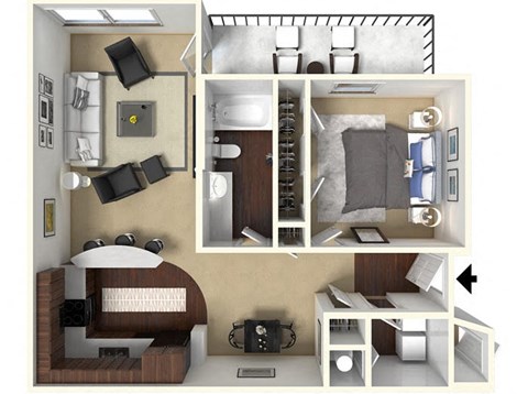 1 bed 1 bath A1 Floor Plan  at CityView, North Kansas City, Missouri