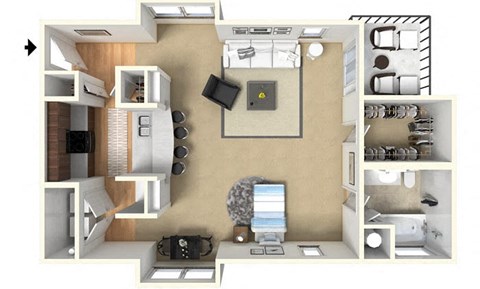 S1 Studio 1 bath Floor Plan at CityView, North Kansas City, Missouri
