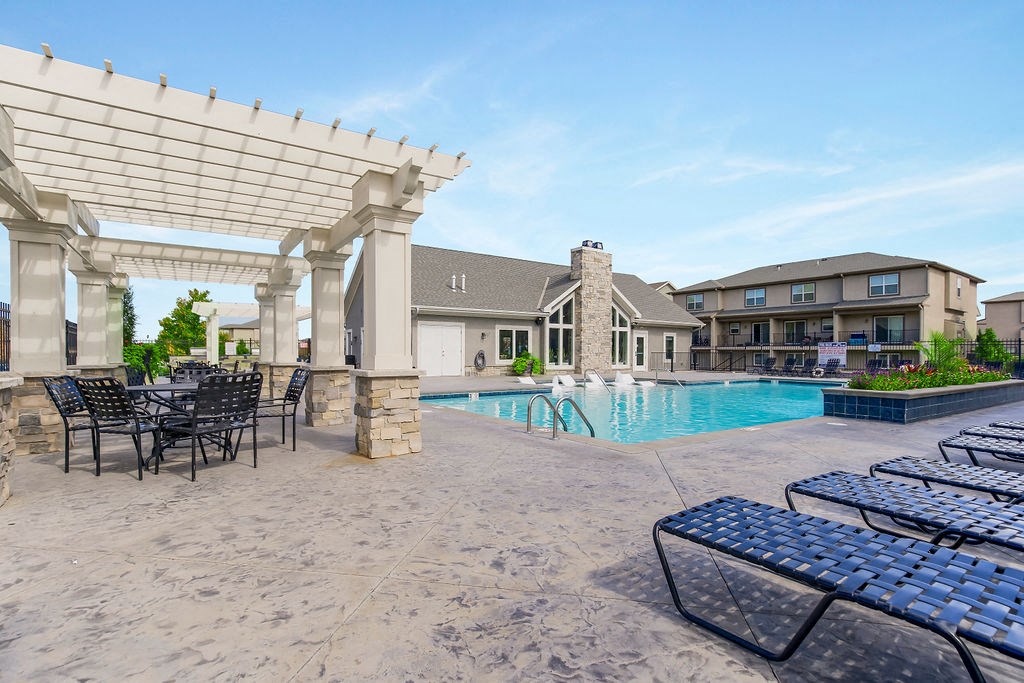 Poolside Relaxing Area at Prairie Pines Townhomes, Shawnee, KS