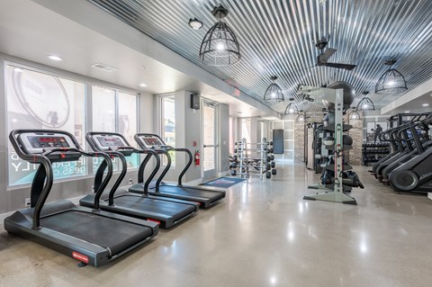 Gym with Exercise Equipment at Edge 35 Apartments, Indianapolis, IN
