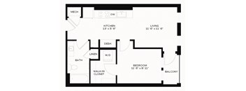 A1 - 1 Bedroom 1 Bath 561 Sq. Ft. Floor Plan at Edge 35, Indiana