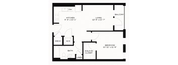 A2 - 1 Bedroom 1 Bath 646 Sq. Ft. Floor Plan at Edge 35, Indianapolis, IN, 46203
